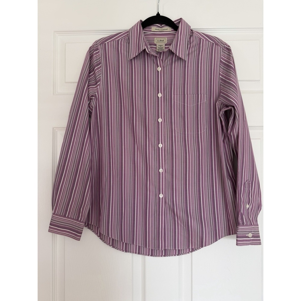 L.L.‎ Bean Wrinkle-Resistant Purple Striped Button-Up Shirt Career Preppy S